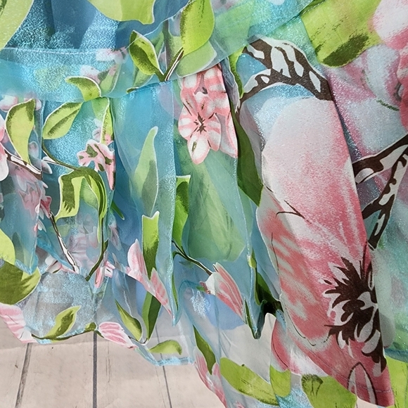 Handmade OOAK Floral Iridescent Ruffle Midi Dress Sheer Sleeve Coquette XS - Picture 11 of 16